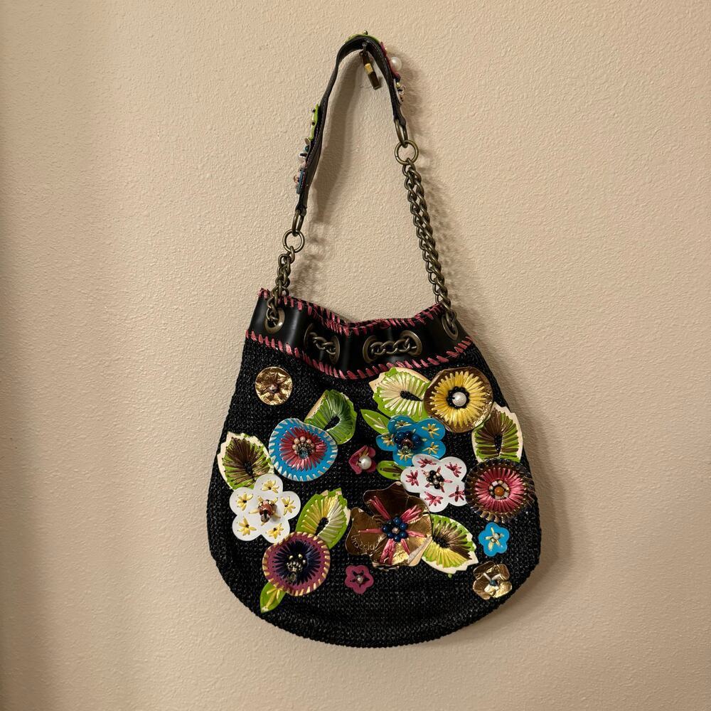 Vintage Y2K Tua Braccialini Collectors Shoulder Bag Vibrant Handbag Floral Pearl - Picture 3 of 16